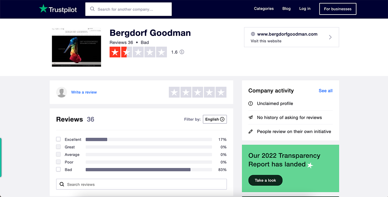 Bergdorf Goodman Reviews in Trustpilot